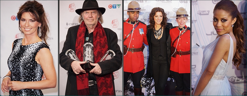 Shania Twain, Neil Young, Sarah Maclachan, and Keisha Chante at the JUNO Awards